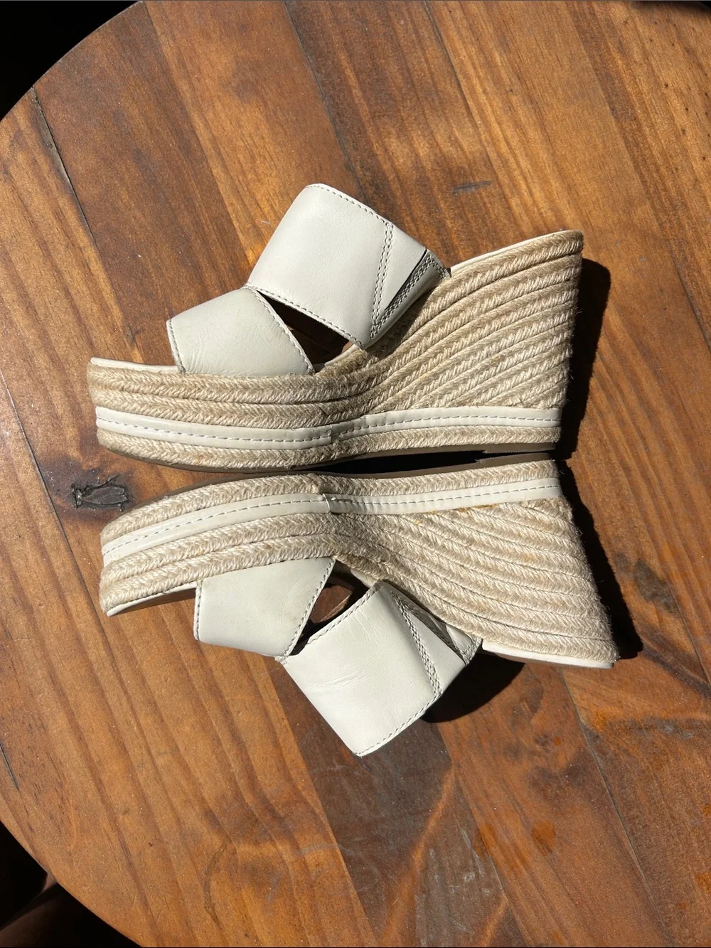Crown Cream Leather Espadrille Wedge Slides